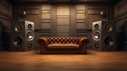 Classic sofa in a high-end audio room.