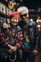 Obraz premium Asian senior couple in punk style