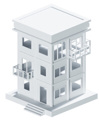 White building isometric. 3d rendering.	