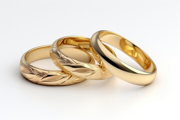Three Wedding Rings On A White Background