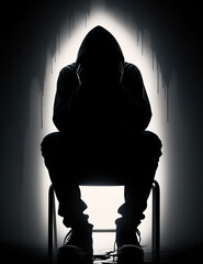 silhouette of depressed boy
