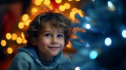Fototapeta na wymiar Children smile happily on Christmas Eve night.