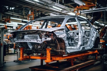 Fototapeta premium A Car Being Assembled In A Factory