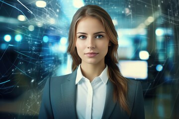 Obraz premium Young Businesswoman In Office Portrait, Created With Technology