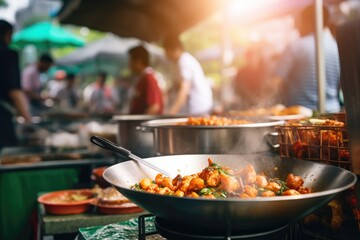 Authentic Street Food -  captured in a vibrant city market  - AI Generated