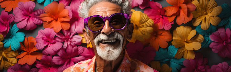 Senior man in bold colourful tropical style