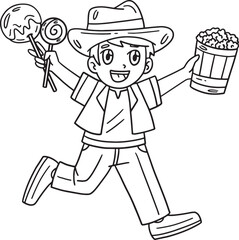 Child with Circus Treats Isolated Coloring Page 