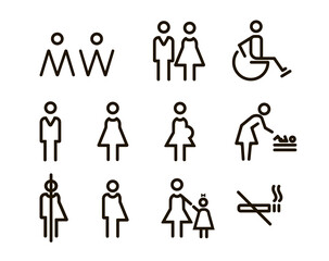 Set of icons toilet gender disabled mother and child