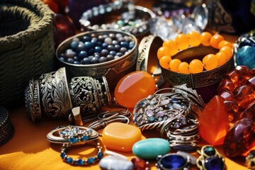 Assortment Of Vintage Jewelry Displayed At Flea Market