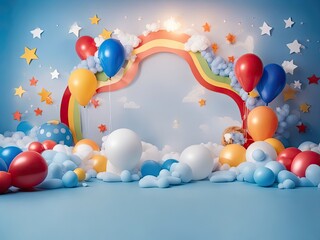 Baby Birthday Party Backdrop, Photography Backdrops, Birthday Cake Smash Props, Studio Background Stars, Digital Backdrop, Balloons Overlay