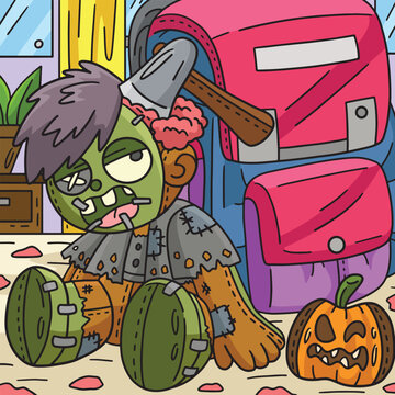 Zombie Plushie Colored Cartoon Illustration