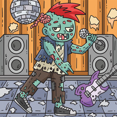 Zombie Rocker Colored Cartoon Illustration