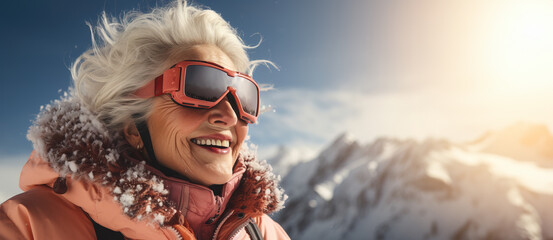 Senior woman skiing at the mountains