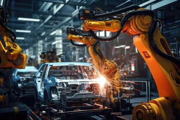 Engineer Managing Welding Robotics In Automotive Factory