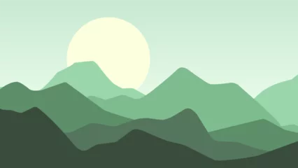 Zelfklevend Fotobehang Mountain landscape vector illustration. Silhouette of simple mountain range with clear sky. Mountain landscape for background, wallpaper or landing page © Moleng