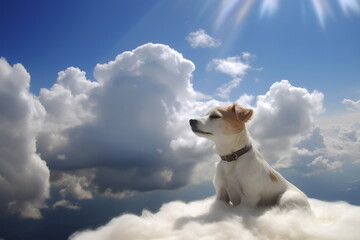 Dog's spirit missing for its owner at heavens. Afterlife pet concept
 - obrazy, fototapety, plakaty