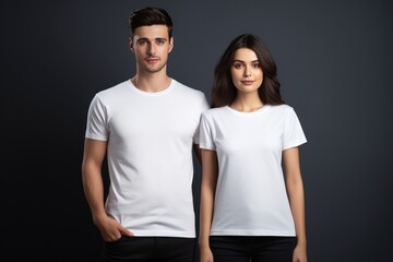 Man And Woman With Blank Tshirt Mockup
