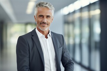 Fototapeta premium Mature Businessman Smiles In Corporate Setting