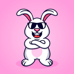 cartoon rabbit wearing glasses, fun, funny, cute, cool.