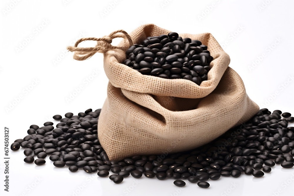 Poster generative ai : black beans isolated on white background.
