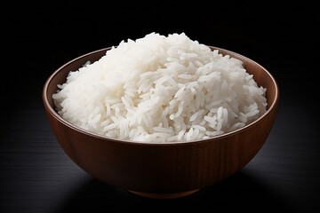 Generative AI : White rice in a wooden bowl isolated on transparent or white background