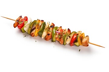 Generative AI : Kebab skewer with vegetables isolated on transparent or white background.
