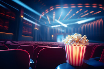 Popcorn in movie theaters, entertainment and holidays.