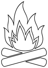 Bonfire outline icon. Campfire illustration. Coloring book page for children.