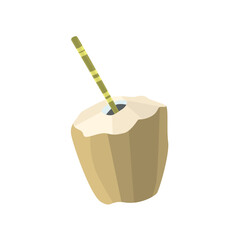 Coconut with a straw. Coconut water as a drink for a beach bar. Vector illustration