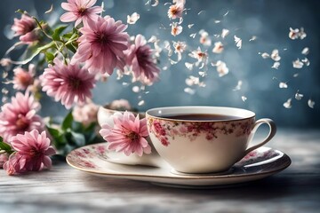 cup of tea and flowers