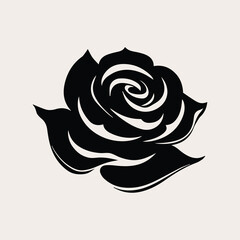 Rose one color vector logo, emblem or icon for company branding. Decorative flower silhouette. Tattoo art style. 