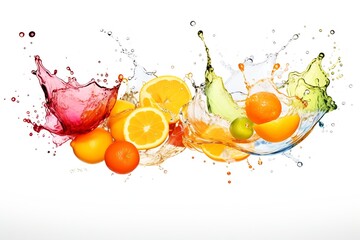 Generative AI : Orange juice splashing isolated on white background