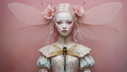 Fototapeta premium Breathtaking hyperreal portrait of creature that doesn't exist, mythical creature, detailed illustration, fairytale, pastel pink color