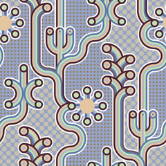 In Cybernetic Garden. Vector Seamless Pattern.