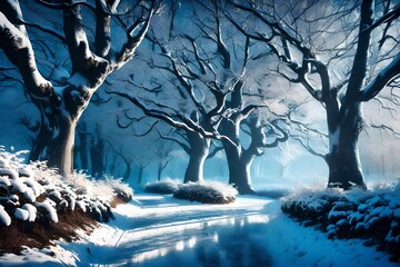 Fantasy winter tree path, breathtaking, amazing, stunning, astounding landscape