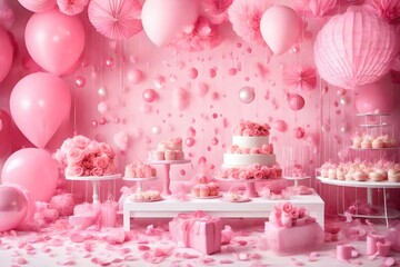 Baby shower party. Pink decoration 