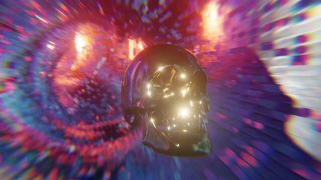 Golden Skull traveling in wormhole VJ style seamless loop animation 