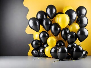 Naturalistic black golden and white Balloons., gold graduation cap and balloons background