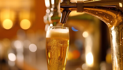A glass of fresh, golden beer - obrazy, fototapety, plakaty