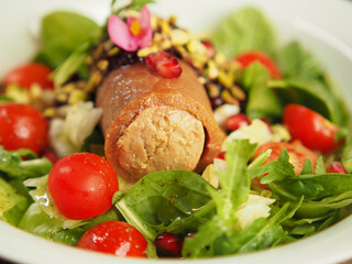 salad with foaie gras and meat