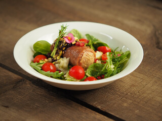salad with foaie gras and meat