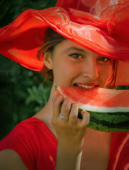 girl in a red dress and hat