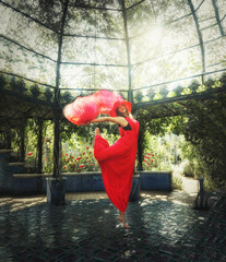 girl in a red dress and hat