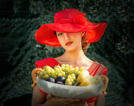 girl in a red dress and hat