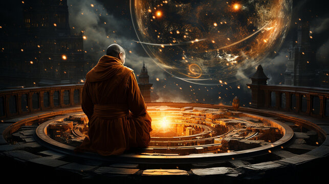 buddhist monke observing