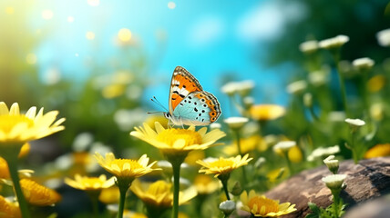 butterfly and beautiful flower spring summer.