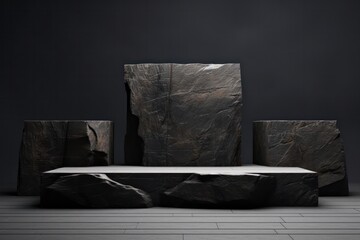 black basalt natural stone podium for cosmetics or product photography. 