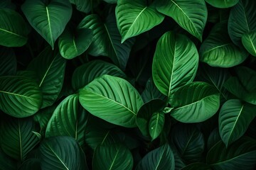 Textures of abstract green leaves for tropical leaf background. Flat lay, dark nature concept, tropical leaf 
