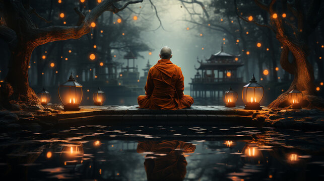 buddhist monke observing