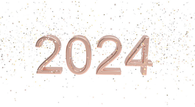 2024 new year golden banner with confetti on transparent background - 3D rendering